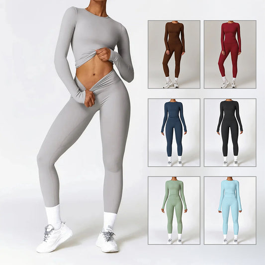 B-READY Tight-fitting Brushed Yoga Suit Quick-drying Fitness Clothes  Fitness Long Sleeve Tracksuits Sports Suit Gym Top High Waist Leggings Women Sets Yoga Set