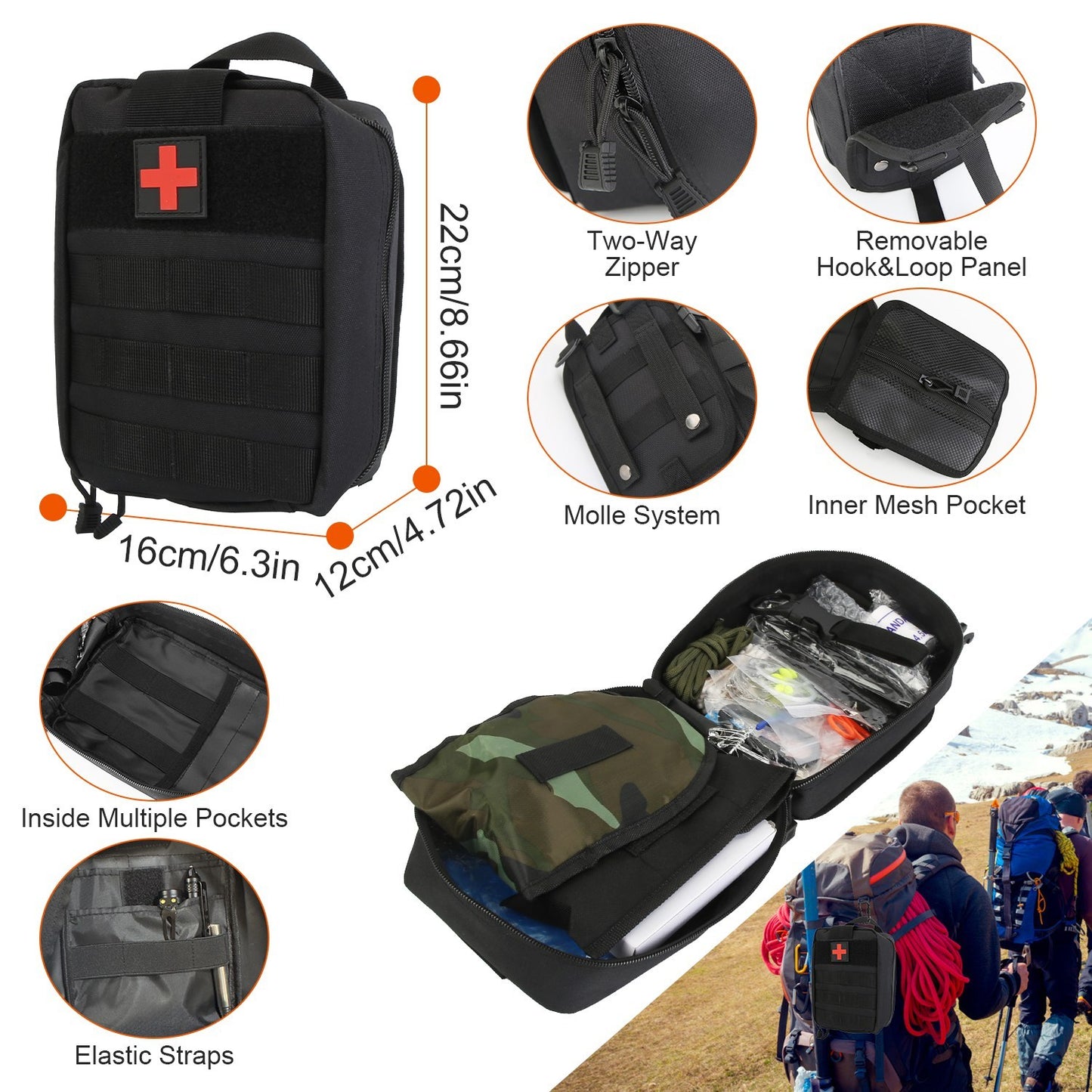 B-READY 121Pcs Per Set Survival Kits Professional Emergency Survival Gear Tactical First Aid Kit Supplies For Outdoor Adventure Camping Hiking Hunting