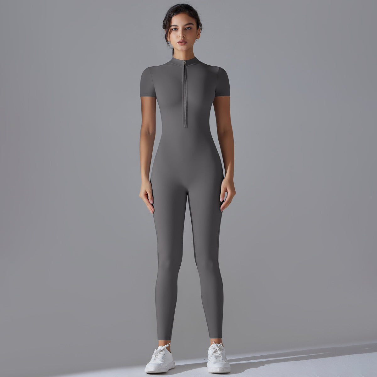 B-READY Women's Zipper Short Sleeve Yoga Bodysuit