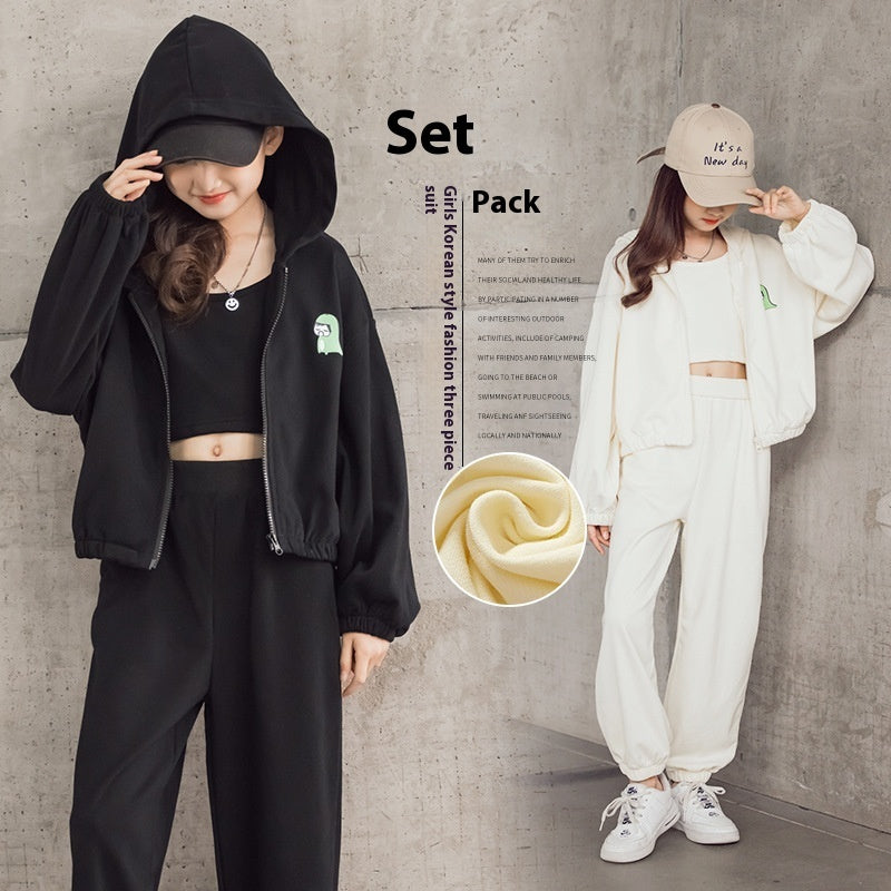 B-READY Style Zip-up Shirt Casual Pants Three-piece Children's Sportswear