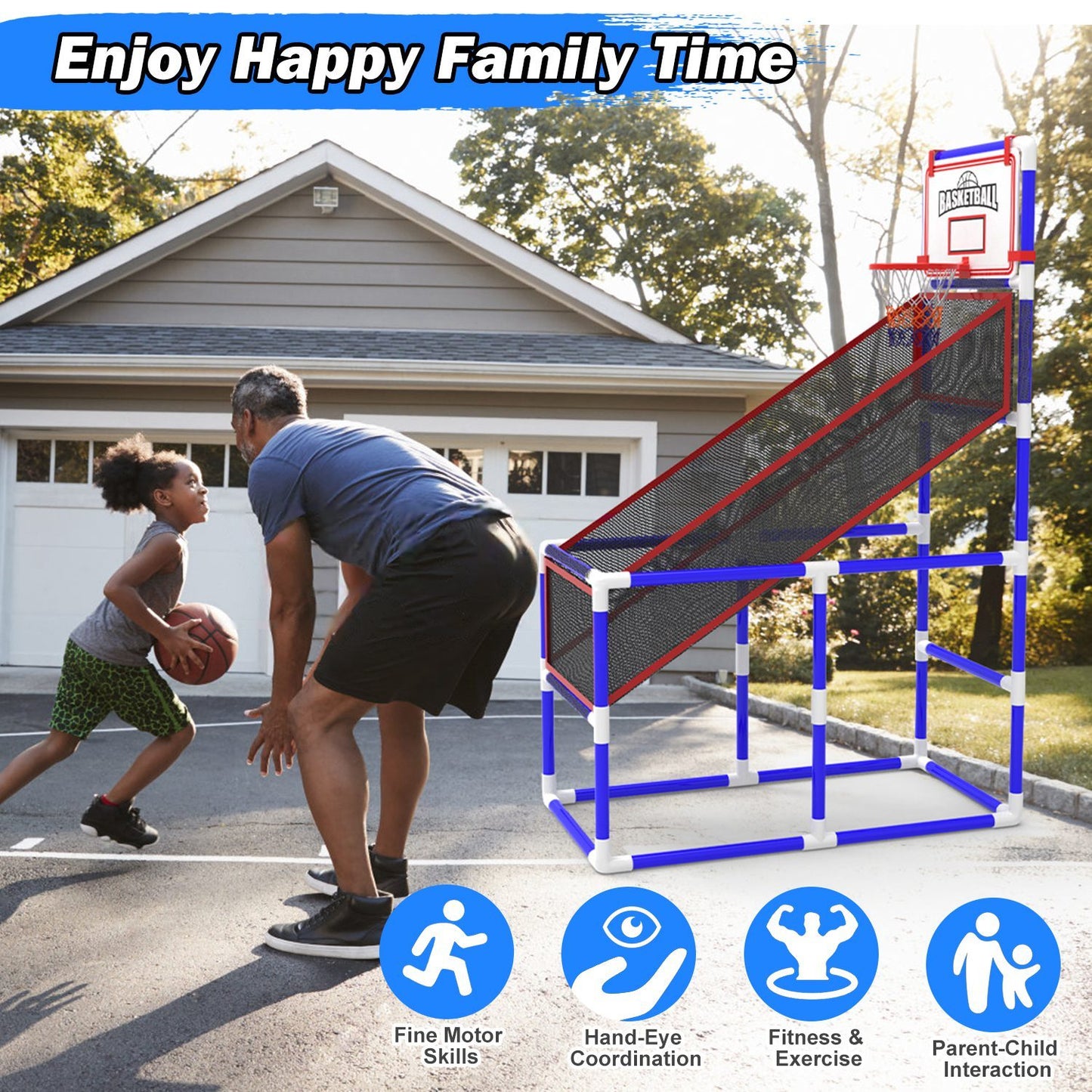 B-READY 1Set Kids Basketball Game Set With 2 Balls Adjustable Height Basketball Hoop Arcade Game Indoor Outdoor Toys For Boys Girls