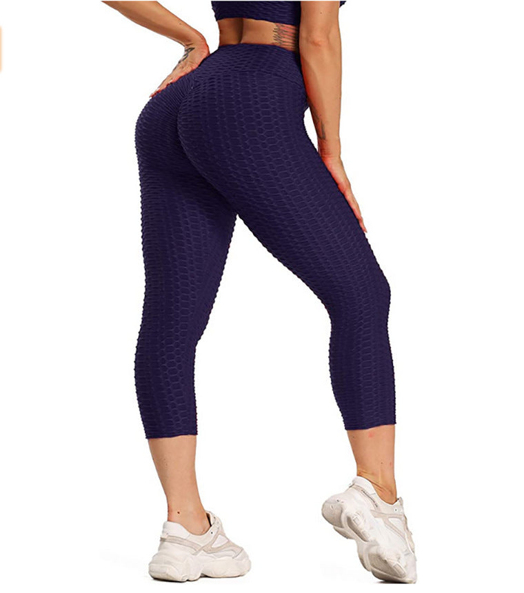 B-READY Women Cropped High Waisted Yoga Pants Bubble Hip Butt Lifting Leggings