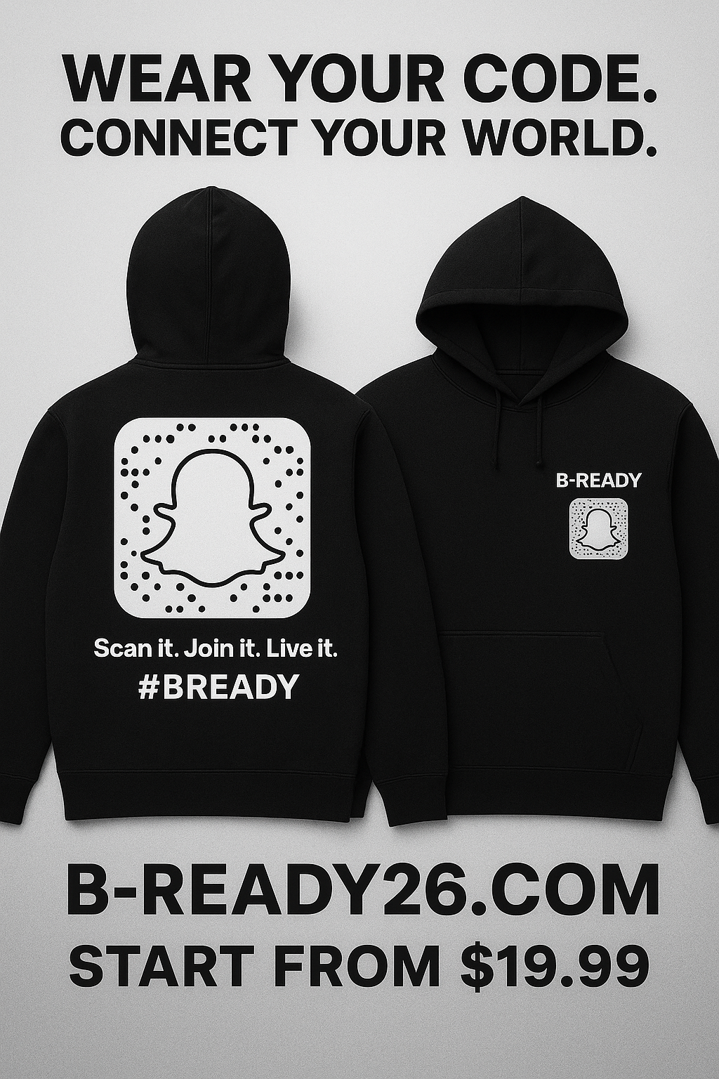 B-READY Custom Hoodie | Snapcode Hoodie | Personalized Snapchat Hoodie | free shipping