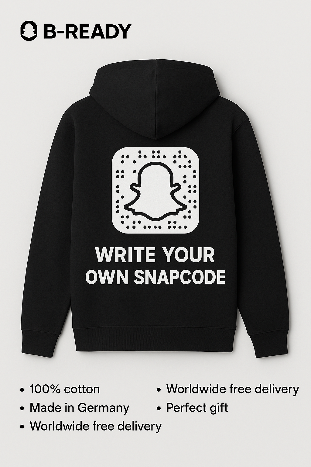B-READY Custom Hoodie | Snapcode Hoodie | Personalized Snapchat Hoodie | free shipping