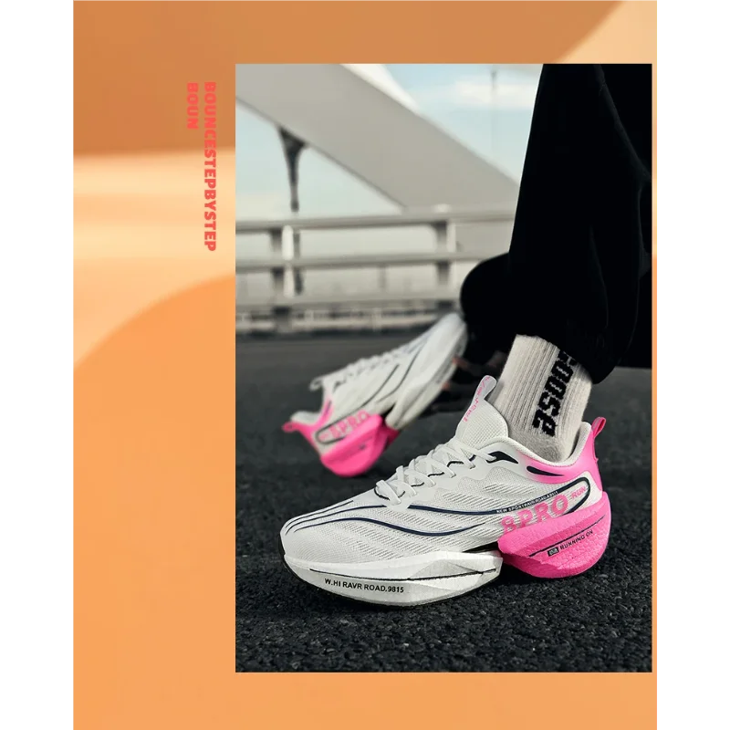 B-READY Running Shoes Carbon Plate for Marathon beginners for long distance Men and Woman Sport Tenis Breathable Women's Comfortable Athletic Nonskid Casual Sneakers Air Cushion