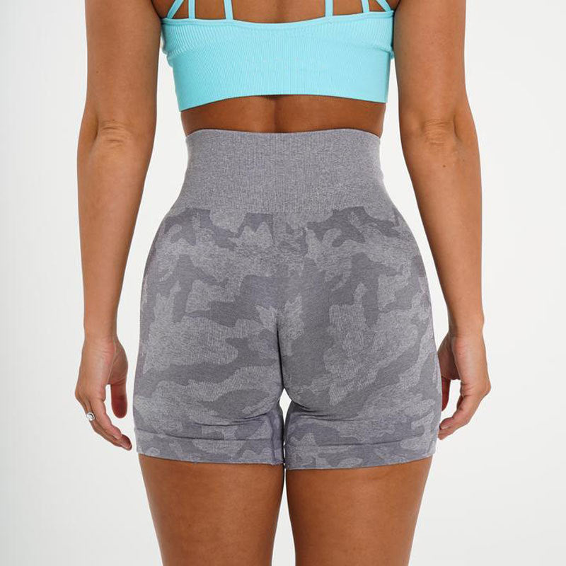 Nahtlose Camo-Jacquard-Sportshorts für Damen