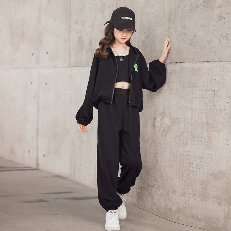 B-READY Style Zip-up Shirt Casual Pants Three-piece Children's Sportswear