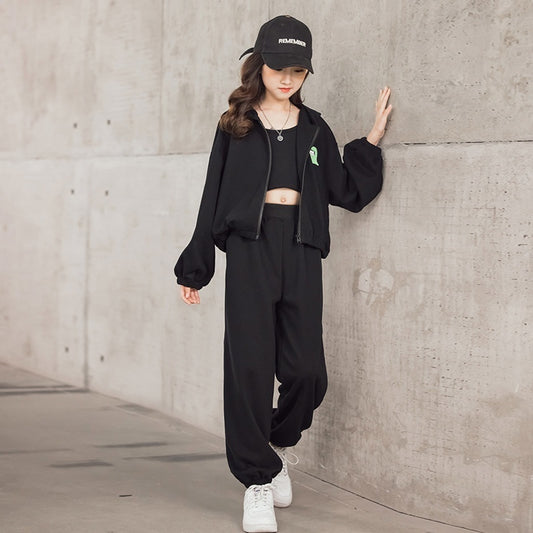 B-READY Style Zip-up Shirt Casual Pants Three-piece Children's Sportswear