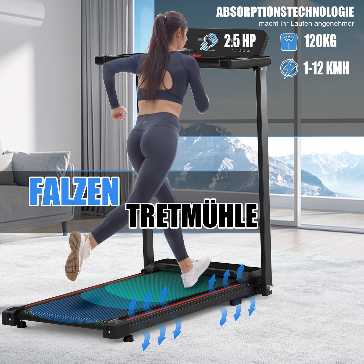 B-READY EU Electric Treadmill, Folding Treadmill For Home Up To 12 Kmh, With LED Display, App, Compact Treadmill For Home And Office, Weighing 120KG made in germany