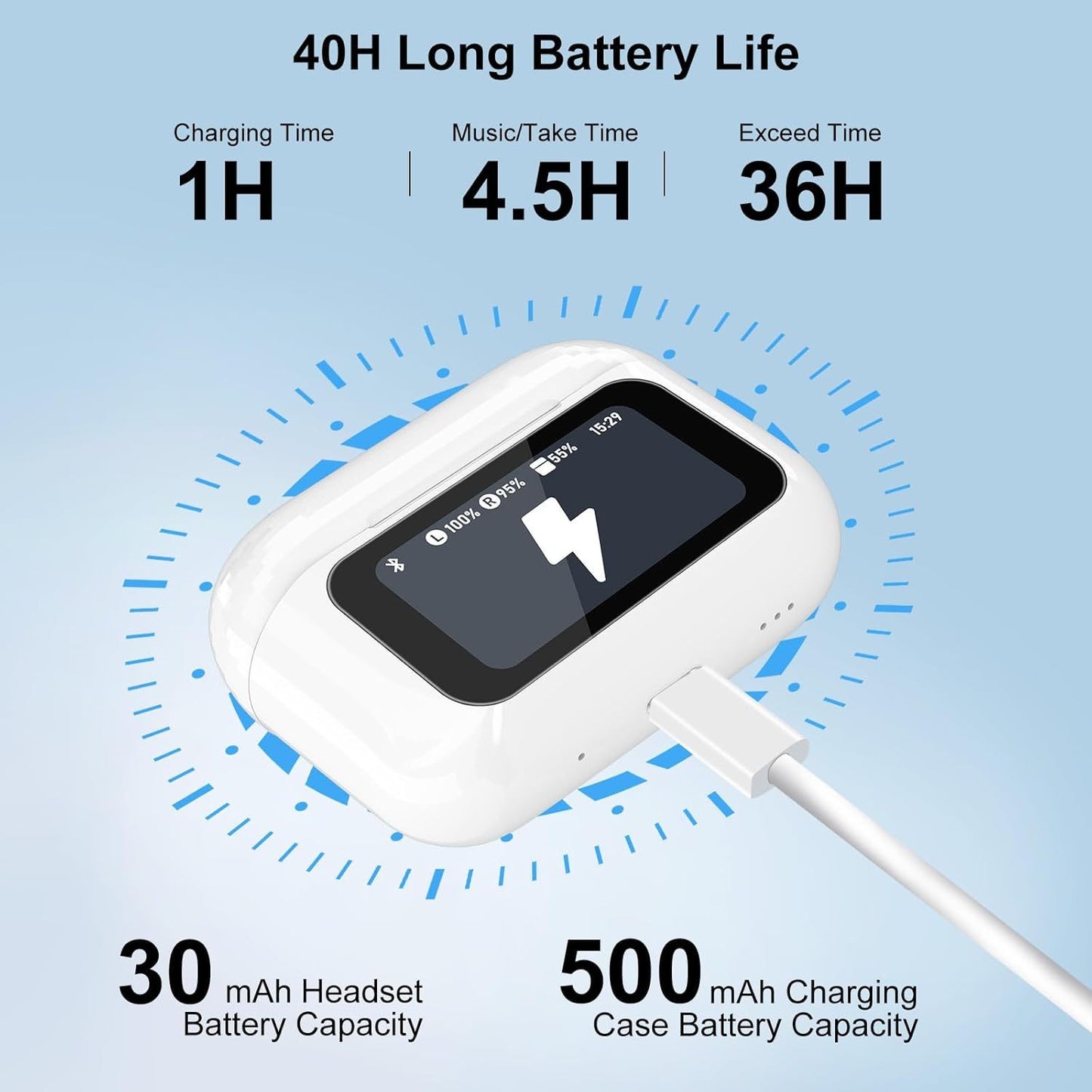 Wireless Earbuds, 5.4 Bluetooth Headphones With Touch Screen Ear Buds, ANC ENC Noise Cancelling Earbuds Headphones With Microphone, Wireless Bluetooth In Ear Earphones For Android IOS Phones "Find My" Model 2026