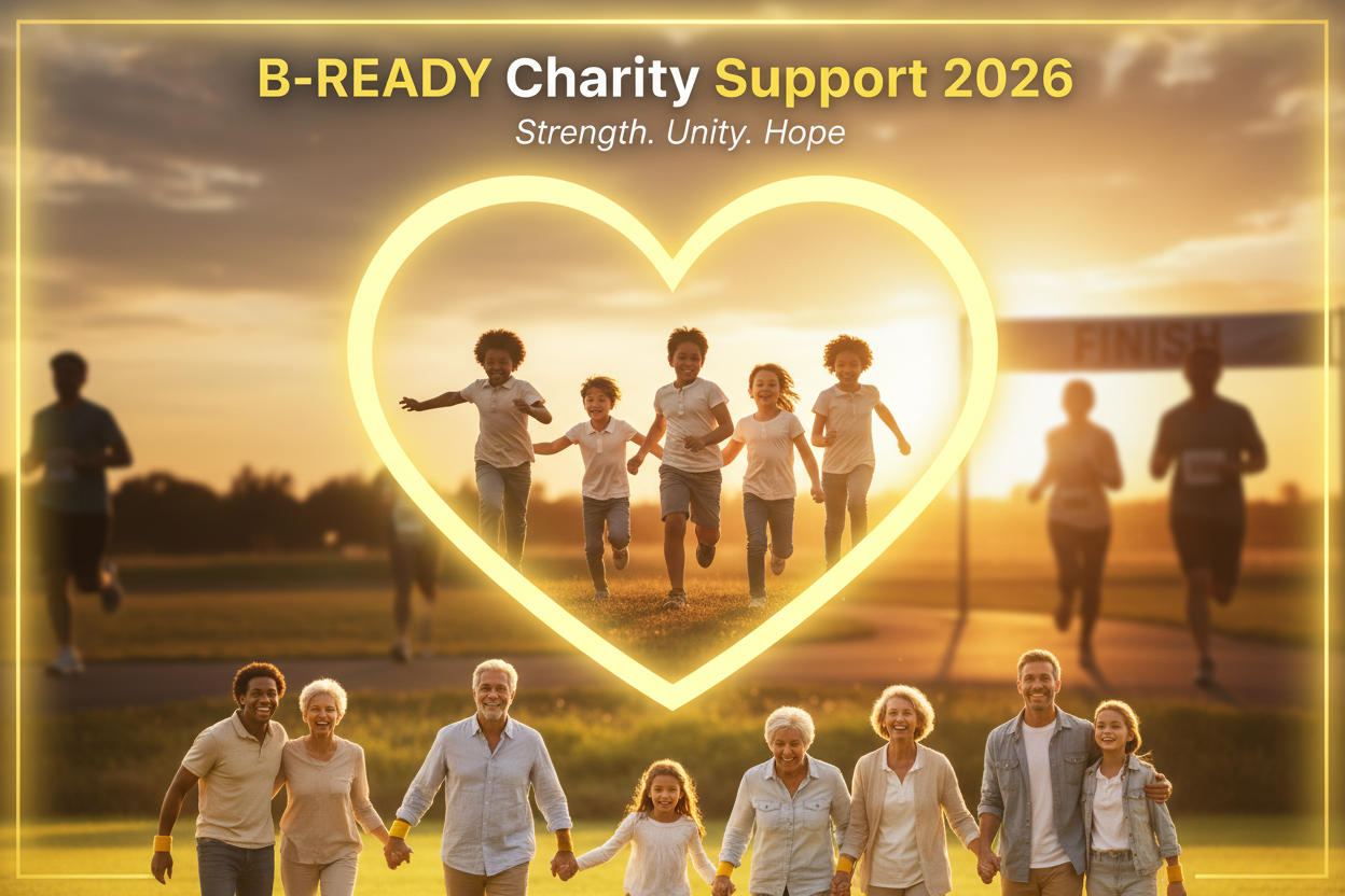 💛 B-READY Charity Support 2026 – Spende Hoffnung, schenke Bewegung
„Gemeinsam stark – für Kinder, die kämpfen, und Familien, die Hoffnung brauchen.“
🎗️ Warum deine Spende zählt

Nicht jeder kann am Marathon teilnehmen – aber jeder kann etwas bewegen.
Mit deiner Spende unterstützt du die B-READY Charity 2026 