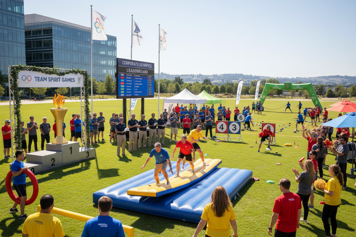 B-READY 🏆 FIRMEN-OLYMPIADE - Das große Team-Event!

Olympische Spiele für Ihr Unternehmen! 10+ Disziplinen, Team-Wettbewerbe und Siegerehrung - das perfekte Sommer-Event für 50-200 Mitarbeiter.

✅ Was ist enthalten (€2,800):
🏅 4-6 Stunden Programm - 10+ olympische Disziplinen
👨🏫 4-6 Event-Moderatoren - Professionell &amp; motivierend
🎯 10+ Stationen - Geschicklichkeit, Kraft, Strategie, Teamwork
🏆 Punktesystem &amp; Ranking - Live-Leaderboard
🎪 Komplettes Equipment - Alle Materialien &amp; Aufbauten
