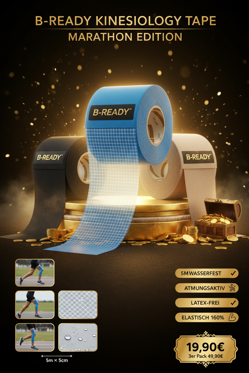 B-READY Kinesiology Tape Marathon - Geöffnet mit abgerolltem Tape