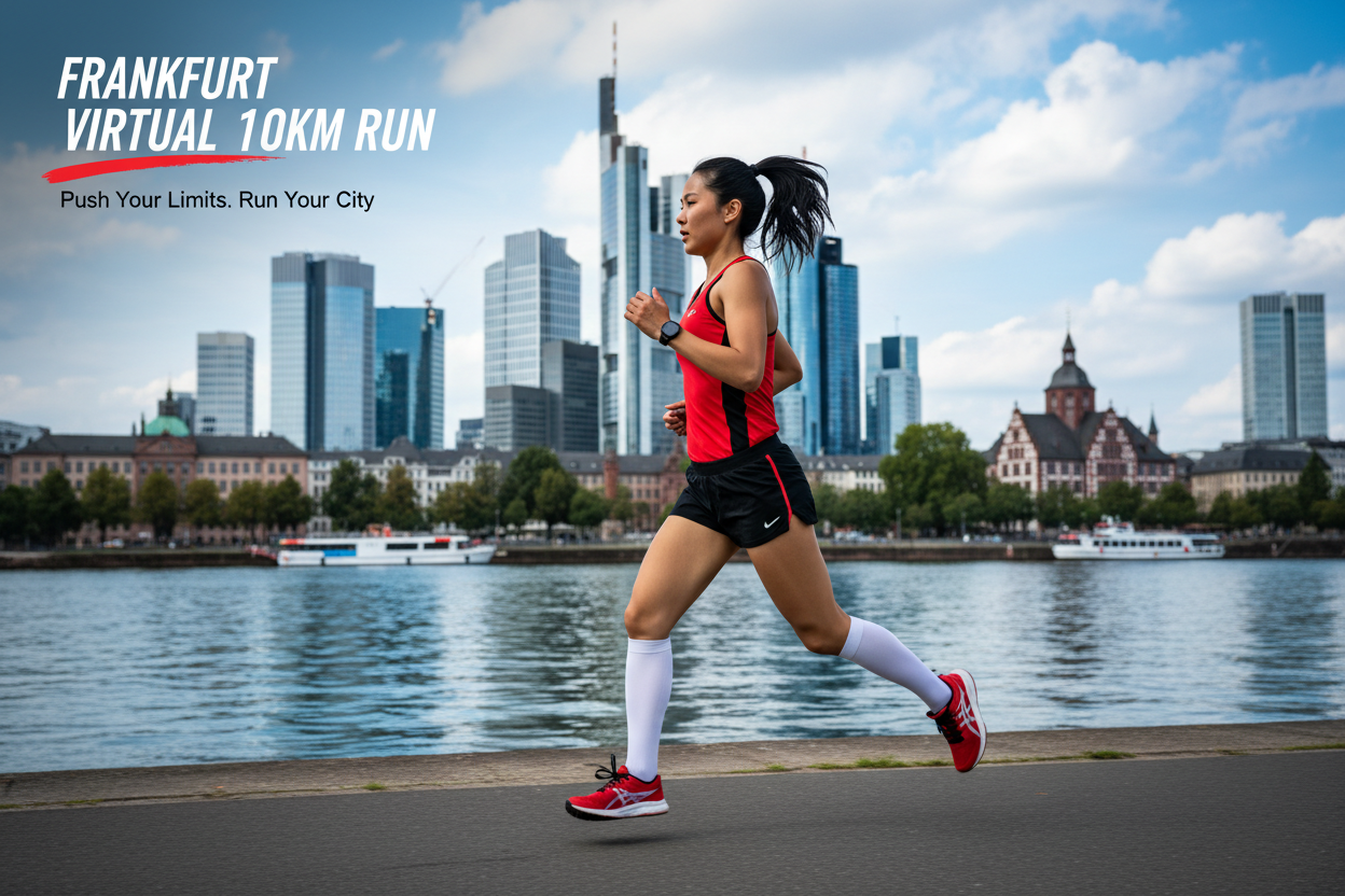B-READY 🏃 VIRTUAL RUN FRANKFURT 10KM - Main City Run!

10km durch Frankfurt! Entlang des Mains!

✅ Komplett-Paket (€35):
🎽 Frankfurt City-Trikot - Skyline, Schwarz/Rot/Weiß
🏅 Digitale Medaille - Mit Name &amp; Zeit
📜 Zertifikat - Offiziell
🗺️ 10km Route-Map - Römer → Main Tower → Skyline
❤️ €16 Charity - Frankfurter Kinderhilfe
📋 Spendenquittung - Steuerlich absetzbar