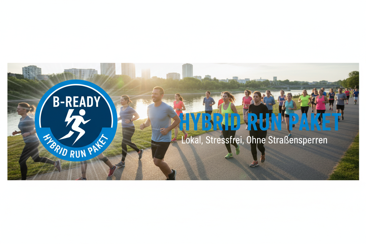 B-READY26.COM Banner and logo 🔵 HYBRID RUN PAKET - Lokal, Stressfrei, Ohne Straßensperren

Lokales Event ohne Behördenstress! Empfohlene Strecken, lokaler Treffpunkt, leichte Betreuung.

✅ Was ist enthalten:
🎽 Individuelles Trikot-Design - Mit eurem Logo
🗺️ Empfohlene lokale Strecken - Parks, Uferwege, Runden
📍 Lokaler Startzeitraum - Gemeinsamer Treffpunkt
🚰 Getränke am Treffpunkt - Wasser &amp; Iso-Getränke
👥 Betreuung Light - 2-3 Betreuer vor Ort
🏅 Medaillen &amp; Zertifikate - Digital &amp; optio