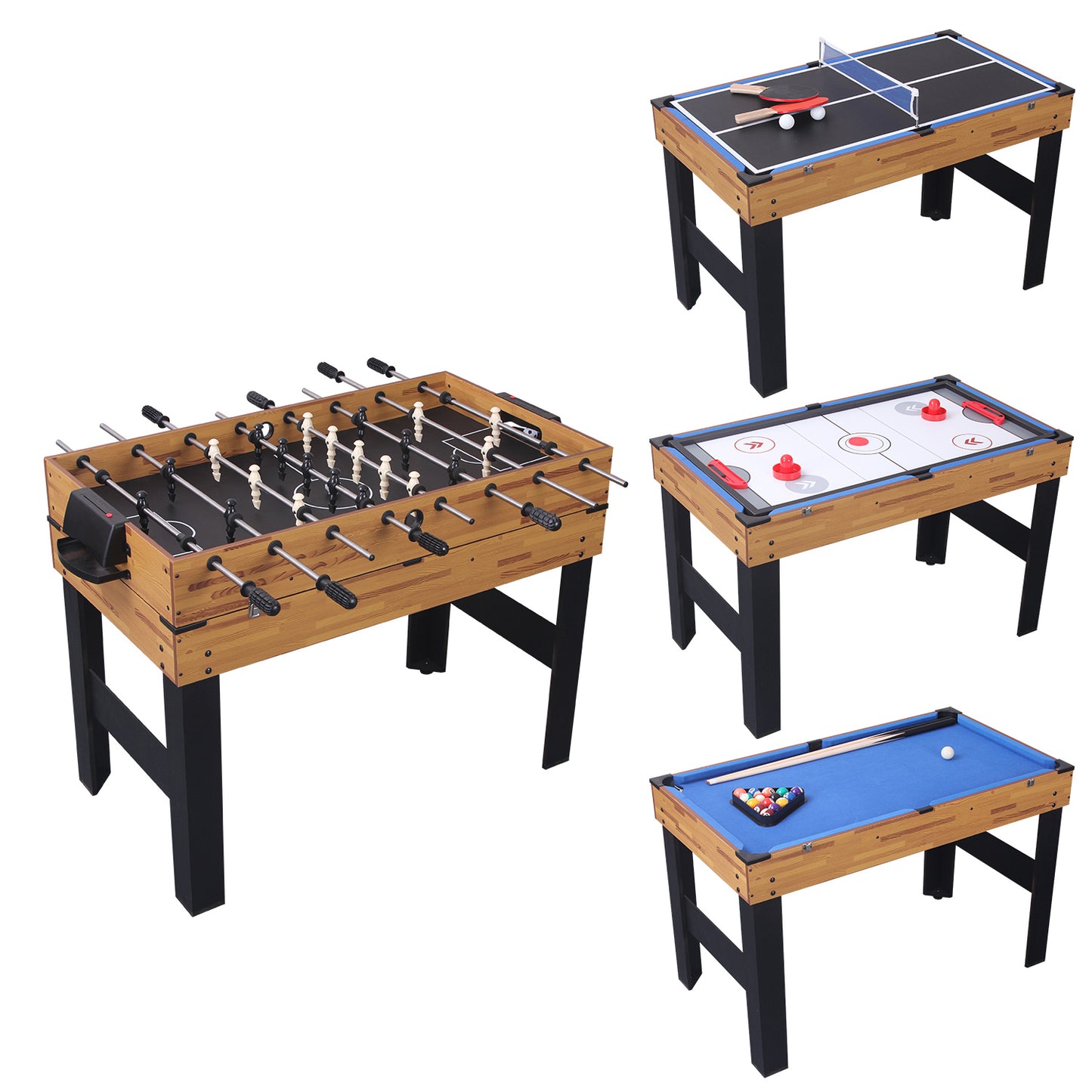B-READY 48in Folding Portable Combination Game Table  Set With Ping Pong, Air Hockey, Pool Billiards For Kids And Adults, Indoor And Outdoor Games