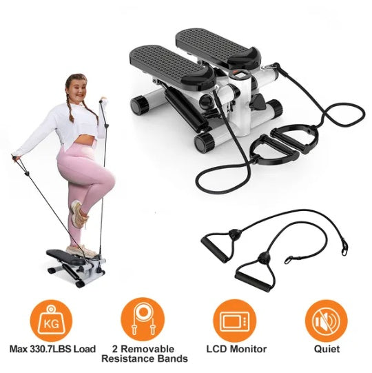 B-READY Exercise Stepper For Couples Mini Fitness Stepper With 2 Resistance Bands LCD Monitor Max 330.7LBS Load Stair Stepper Quiet Stepper