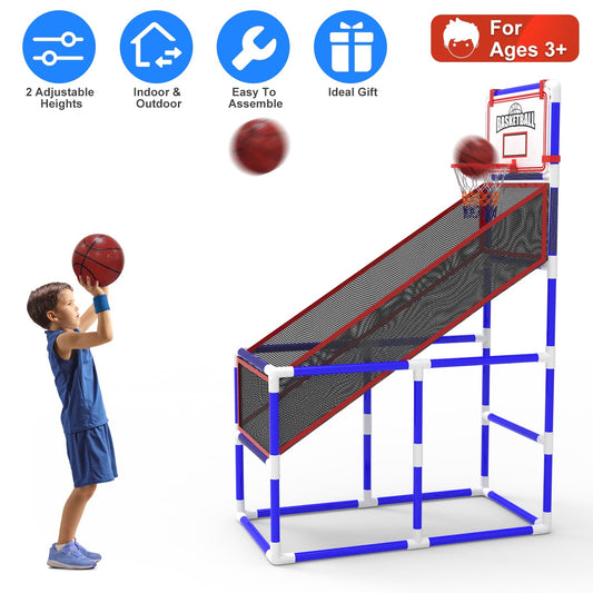 B-READY 1Set Kids Basketball Game Set With 2 Balls Adjustable Height Basketball Hoop Arcade Game Indoor Outdoor Toys For Boys Girls