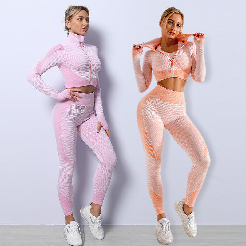 B-READY 3PCS Yoga Set Seamless Sport Set Women Gym Clothing Leggings Women Crop Top Sports Bra Women Fitness Gym Set Womens Outfits Tracksuit