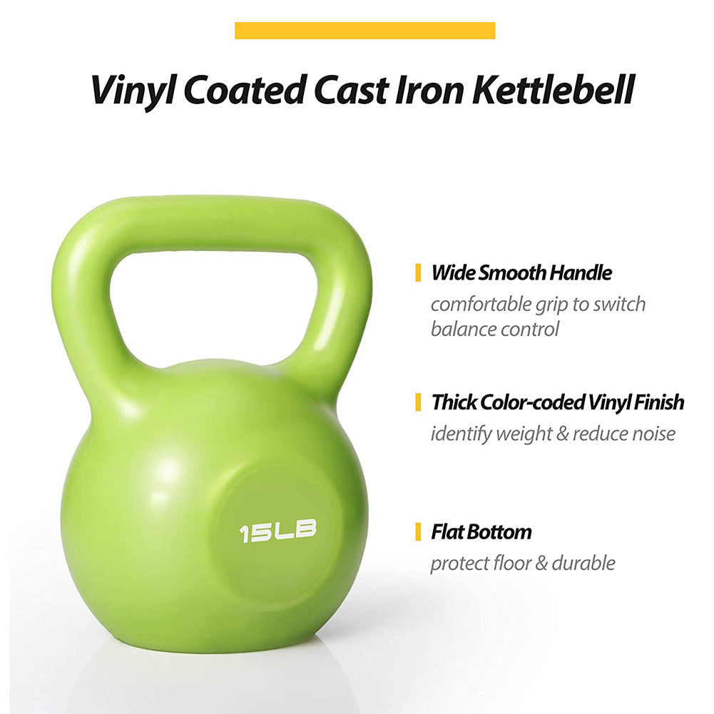B-READY 15lbs Kettlebell Set, Strength Training Kettlebells Weight Set For Women, Vinyl Coated Kettle Bell For Home Gym Workout Weight Lifting Equipment, Comfortable Grip Wide Handle Weights