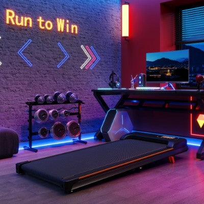 B-READY HOME TRAINER Folding Under Desk Walking Pad Treadmill With Adjustable Incline, 1-6 Km H Low Noise For Home  Office, LED Display, Magnetic Remote Control, Transport Wheels  Plug, Black.