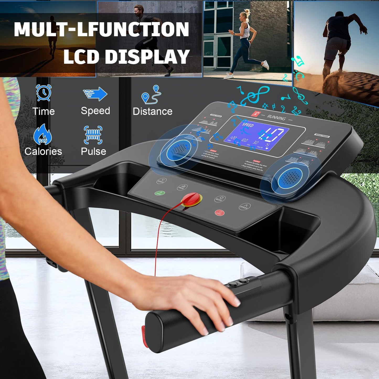 B-READY Home Easy-to-move Wheels Three-level Adjustment Incline Adjustment Indoor Aerobic Treadmill Suitable For All Fitness Levels