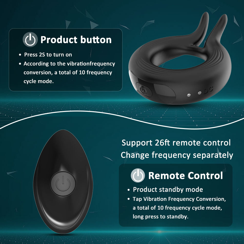 B-READY 10 Frequenzen Magnetische Aufladung Kaninchenohr Penisring Silikon Vibrierender Penisring für Männer Erwachsene Masturbationsgerät