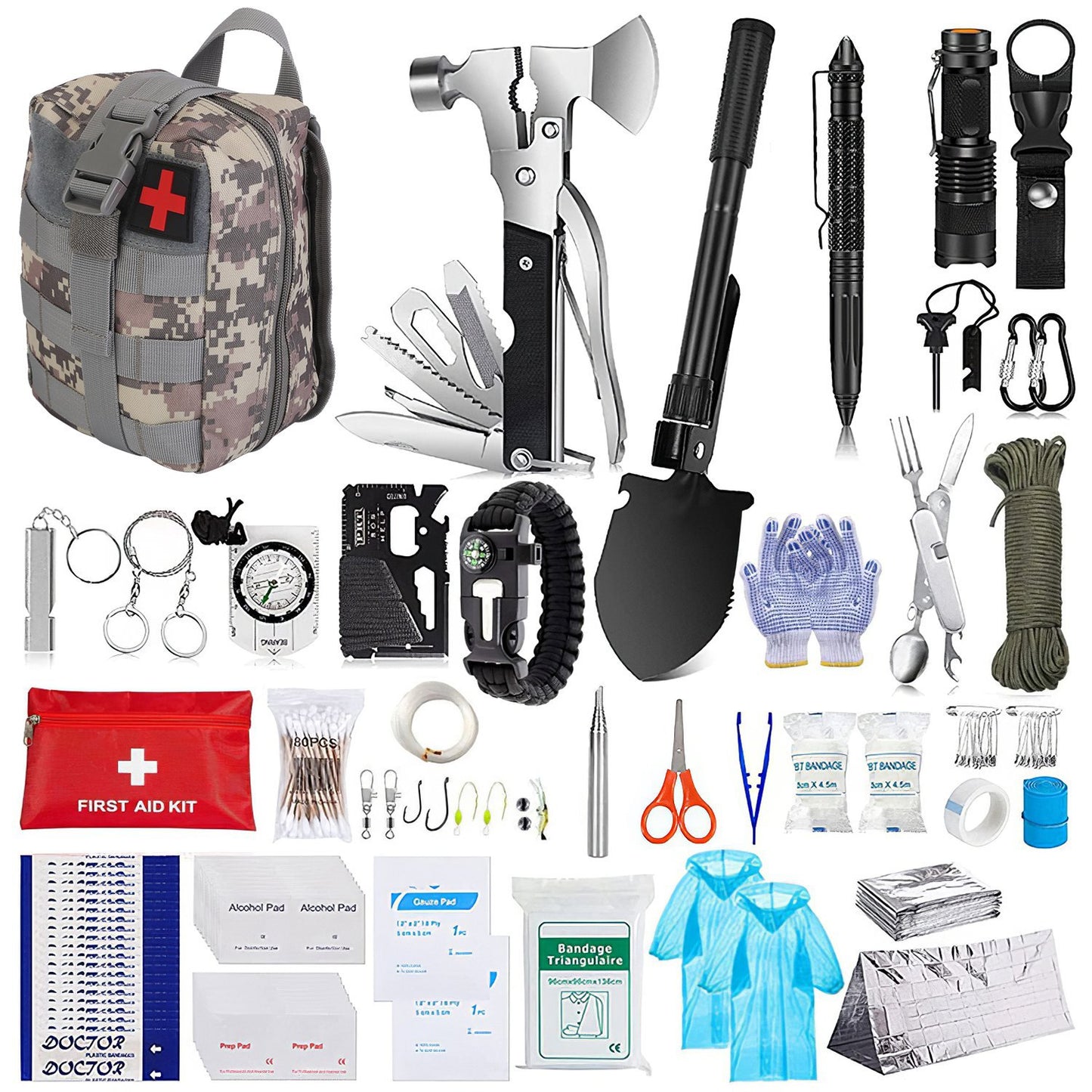 B-READY 125Pcs Survival Kits Professional Emergency Survival Gear Tactical First Aid Kit Supplies For Outdoor Adventure Camping Hiking Hunting