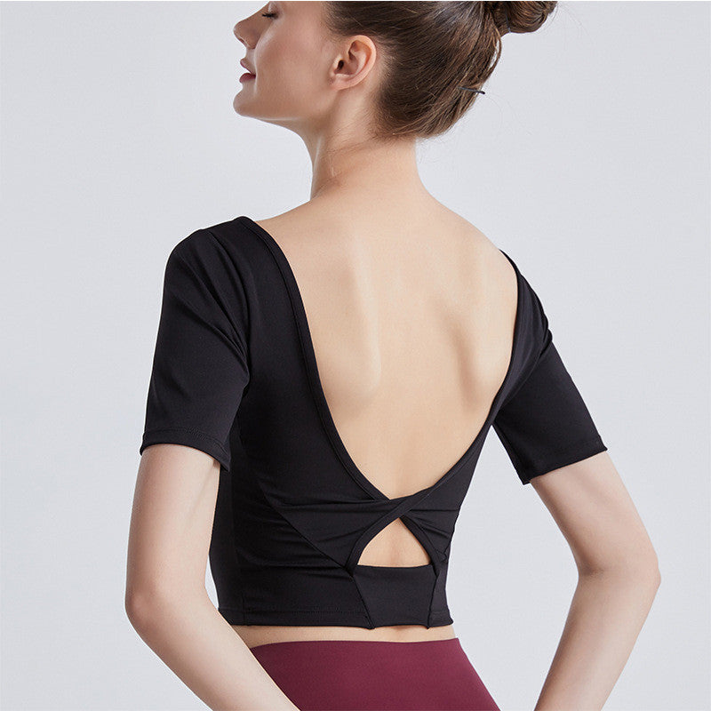 B-READY New Yoga Back Yoga Clothes Short-sleeved Cross Top