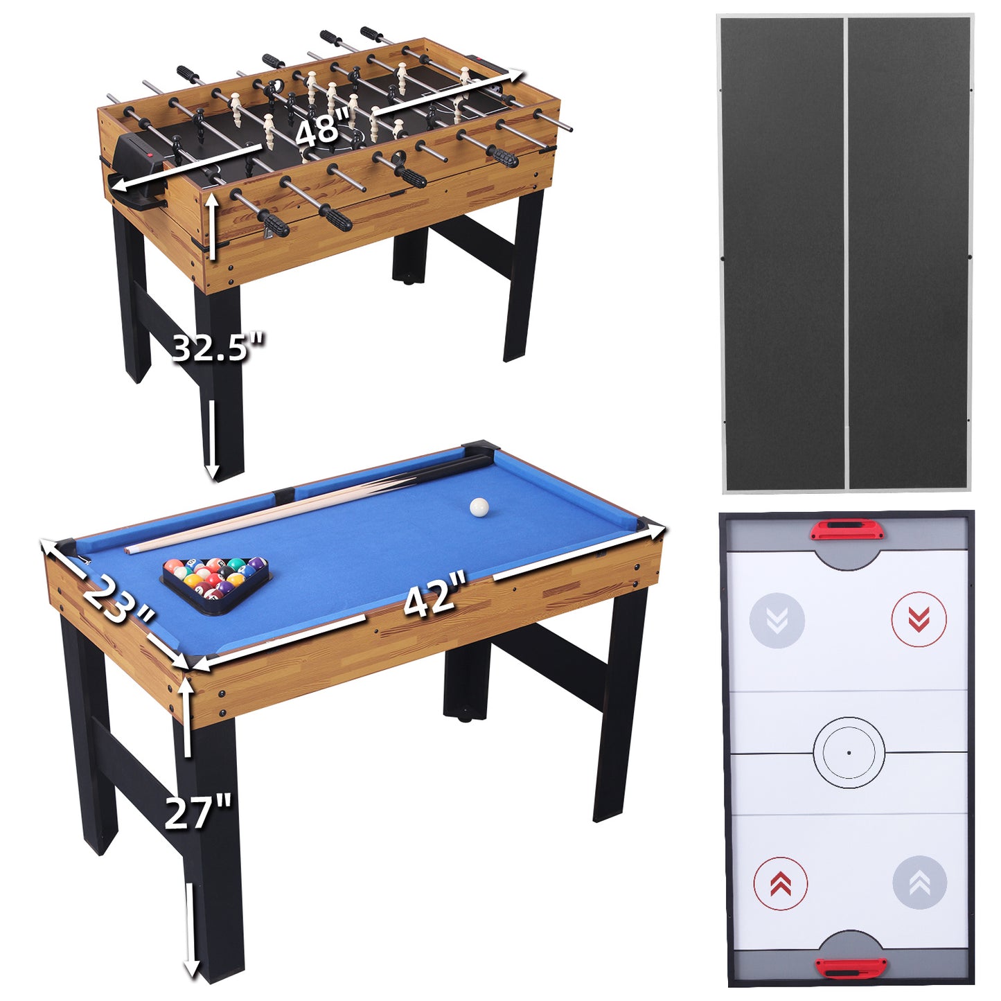 B-READY 48in Folding Portable Combination Game Table  Set With Ping Pong, Air Hockey, Pool Billiards For Kids And Adults, Indoor And Outdoor Games