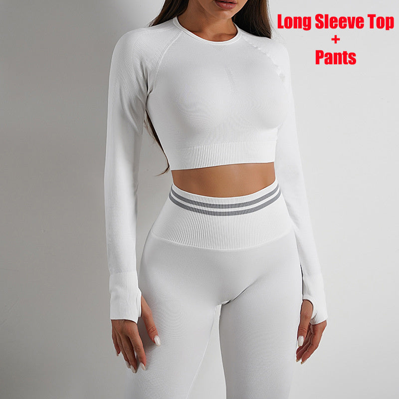 B-READY Seamless Yoga Pants Sports Gym Fitness Leggings Or Long Sleeve Tops Outfits Butt Lifting Slim Workout Sportswear Clothing