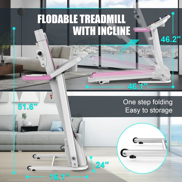 B-READY Compact Folding Treadmill For Home - 2.5HP Quiet Brushless Motor, 3-Level Incline