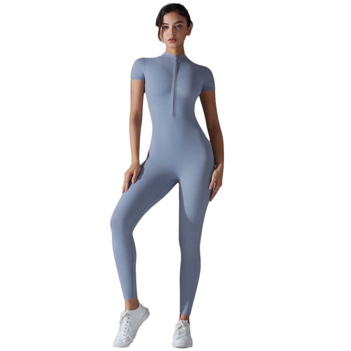 B-READY Women's Zipper Short Sleeve Yoga Bodysuit