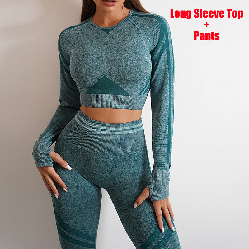 B-READY Seamless Yoga Pants Sports Gym Fitness Leggings Or Long Sleeve Tops Outfits Butt Lifting Slim Workout Sportswear Clothing