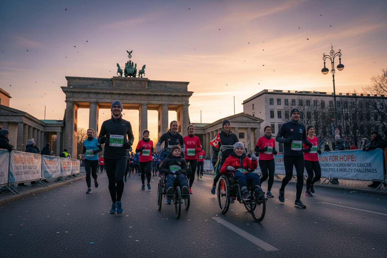 Experience the magic of Berlin while running for a purpose that truly matters.
The B-READY RUNNERS – Run Into The New Year 2026 Half Marathon unites athletes, families, and companies to support children battling cancer, disabilities, and mobility challenges.