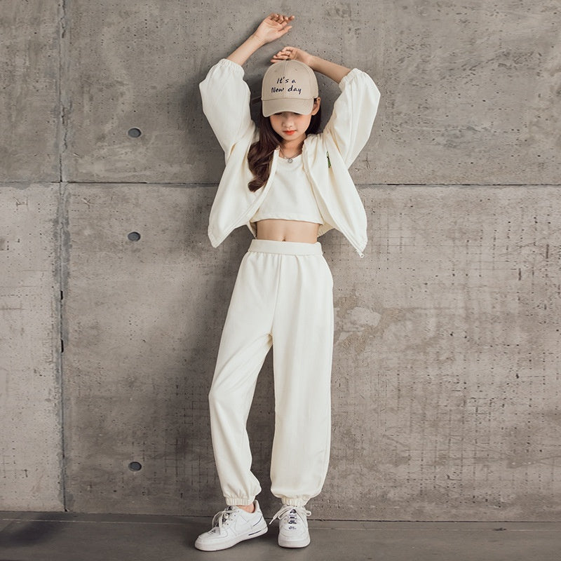 B-READY Style Zip-up Shirt Casual Pants Three-piece Children's Sportswear