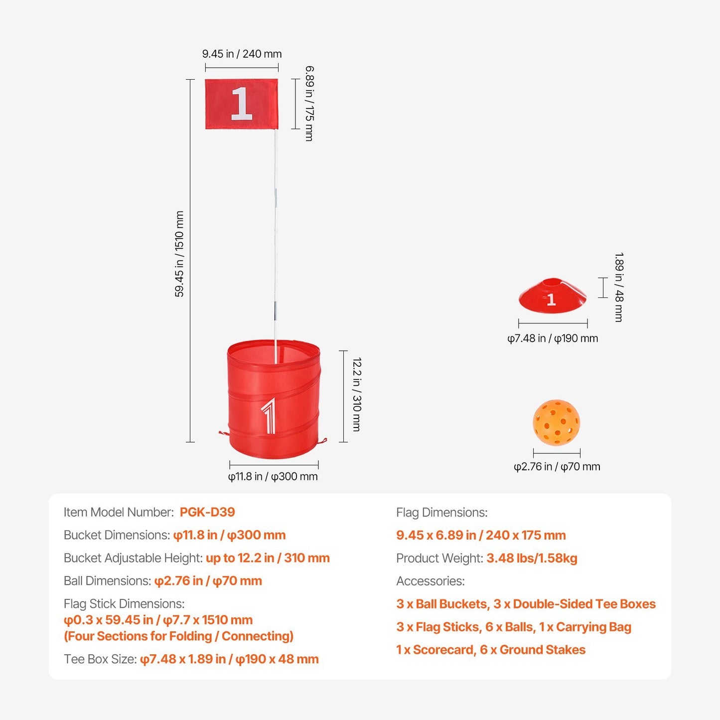 Hinterhof-Golfspiel, tragbares 3-Loch-Golfspiel im Eimer für den Außenbereich für Kinder und Erwachsene 