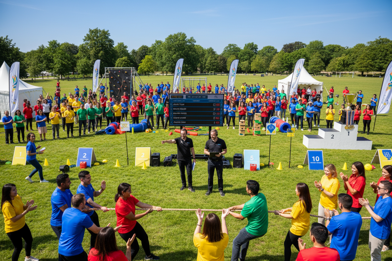 🏆 FIRMEN-OLYMPIADE - Das große Team-Event!

Olympische Spiele für Ihr Unternehmen! 10+ Disziplinen, Team-Wettbewerbe und Siegerehrung - das perfekte Sommer-Event für 50-200 Mitarbeiter.

✅ Was ist enthalten (€2,800):
🏅 4-6 Stunden Programm - 10+ olympische Disziplinen
👨🏫 4-6 Event-Moderatoren - Professionell &amp; motivierend
🎯 10+ Stationen - Geschicklichkeit, Kraft, Strategie, Teamwork
🏆 Punktesystem &amp; Ranking - Live-Leaderboard
🎪 Komplettes Equipment - Alle Materialien &amp; Aufbauten
🎤 Moder