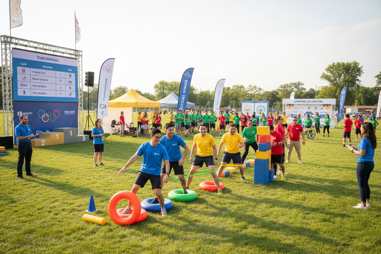 🏆 FIRMEN-OLYMPIADE - Das große Team-Event!

Olympische Spiele für Ihr Unternehmen! 10+ Disziplinen, Team-Wettbewerbe und Siegerehrung - das perfekte Sommer-Event für 50-200 Mitarbeiter.

✅ Was ist enthalten (€2,800):
🏅 4-6 Stunden Programm - 10+ olympische Disziplinen
👨🏫 4-6 Event-Moderatoren - Professionell &amp; motivierend
🎯 10+ Stationen - Geschicklichkeit, Kraft, Strategie, Teamwork
🏆 Punktesystem &amp; Ranking - Live-Leaderboard
🎪 Komplettes Equipment - Alle Materialien &amp; Aufbauten
🎤 Moder