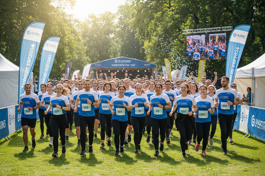 Firmen-Sommerfest Marathon Event mit Mitarbeitern in Firmenlauftrikots