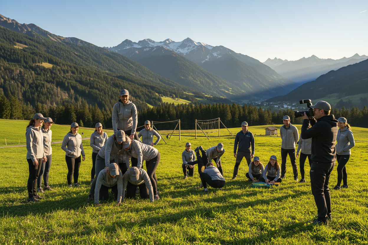Premium Teambuilding Event mit Geschäftsleuten in der Natur