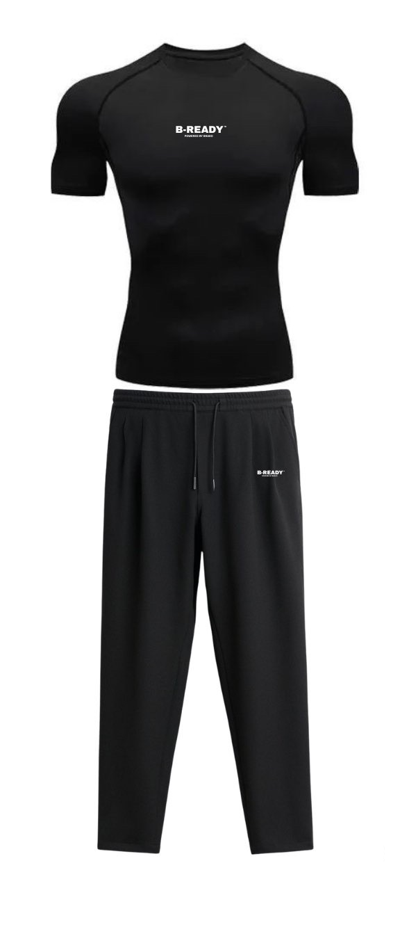 B-Ready Men’s Gymwear Set – Black T-Shirt & Pants