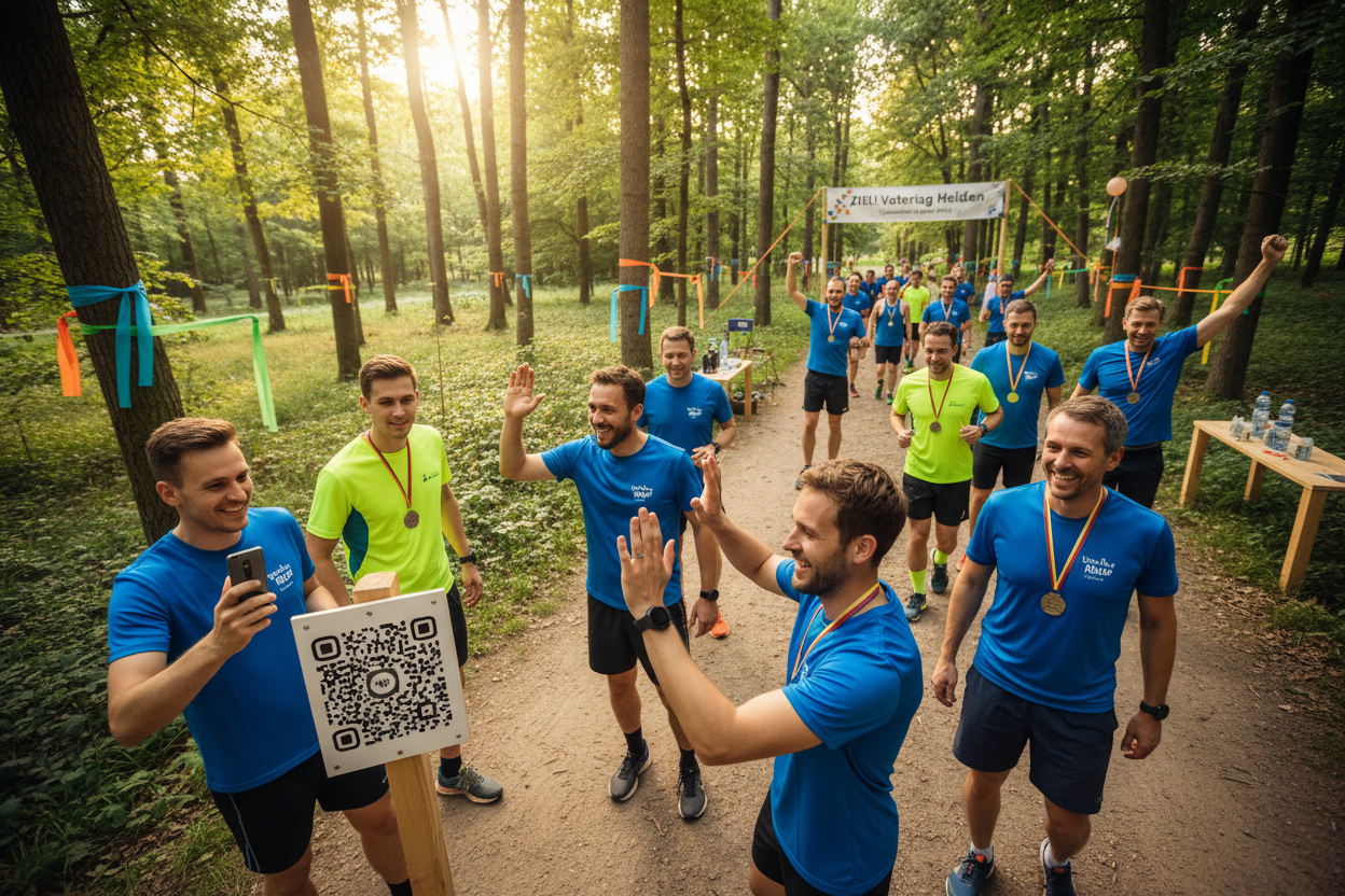 🍺 VATERTAGS-CHALLENGE RUN - Mehr als nur Laufen!

Das ultimative Vatertags-Erlebnis! Gruppenlauf mit Challenges, Aufgaben und Spaß - perfekt für Väter, Freunde und Teams!

✅ Was ist enthalten:
🏃 5-15 km Strecke - Angepasst an Gruppe
🎯 Team-Challenges - Geschick, Wissen, Teamwork
📱 QR-Code Stationen - Moderne Schnitzeljagd
🗺️ Karte &amp; Route - Orientierung &amp; Navigation
🚰 Trinkstationen - Wasser &amp; Erfrischungen
🍺 Finish-Area - Optional: Bier &amp; Grill (Partner)
🏅 Team-Medaillen - Für alle 
