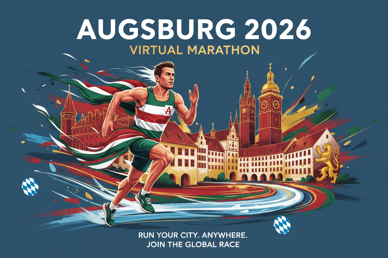 🏃 Virtual Marathon Augsburg 2026 - Laufe für Schwaben &amp; Bayern!

Repräsentiere Augsburg &amp; Bayern! Virtueller Marathon mit Augsburg-Trikot in Rot-Grün-Weiß.

✅ Im Ticket enthalten (€55):
🎽 Augsburg City Trikot - Design mit Rathaus (Rot/Grün/Weiß)
🏅 Digitale Finisher-Medaille
📜 Digitales Zertifikat
🗺️ Augsburg Route Map - 42,195 km (Rathaus → Fuggerei → Lech)
🏆 Leaderboard
❤️ €25 Charity Spende
📋 Spendenquittung

Lauf für Augsburg! AUGSBURG POWERED BY B-READY26.COM