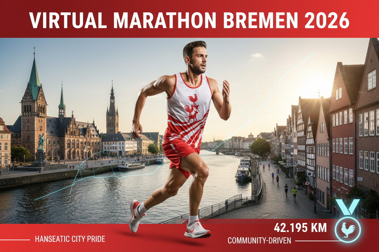 🏃 Virtual Marathon Bremen 2026 - Laufe für die Hansestadt!

Repräsentiere Bremen! Virtueller Marathon mit Bremen-Trikot in Rot-Weiß.

✅ Im Ticket enthalten (€55):
🎽 Bremen City Trikot - Design mit Bremer Stadtmusikanten (Rot/Weiß)
🏅 Digitale Finisher-Medaille
📜 Digitales Zertifikat
🗺️ Bremen Route Map - 42,195 km (Weser → Marktplatz → Schnoor)
🏆 Leaderboard
❤️ €25 Charity Spende
📋 Spendenquittung

Lauf für Bremen!