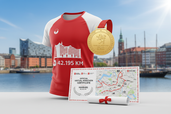 🏃 VIRTUAL MARATHON HAMBURG 42KM - Königsdisziplin!

42,195km durch Hamburg! Der Full Marathon für die Hansestadt!

✅ Premium-Paket (€65):
🎽 Hamburg City-Trikot PREMIUM - Elbphilharmonie, Rot/Weiß
🏅 Digitale Medaille PREMIUM - Mit Name &amp; Zeit
📜 Zertifikat PREMIUM - Offiziell
🗺️ 42km Route-Map - Komplette Hamburg-Tour
🏆 Leaderboard - Full Marathon Kategorie
❤️ €29 Charity - Hamburger Kinder-Stiftung
📋 Spendenquittung - Steuerlich absetzbar
📖 16-Wochen Trainingsplan - Profi-Level
🎁 Ernährungs-Guid