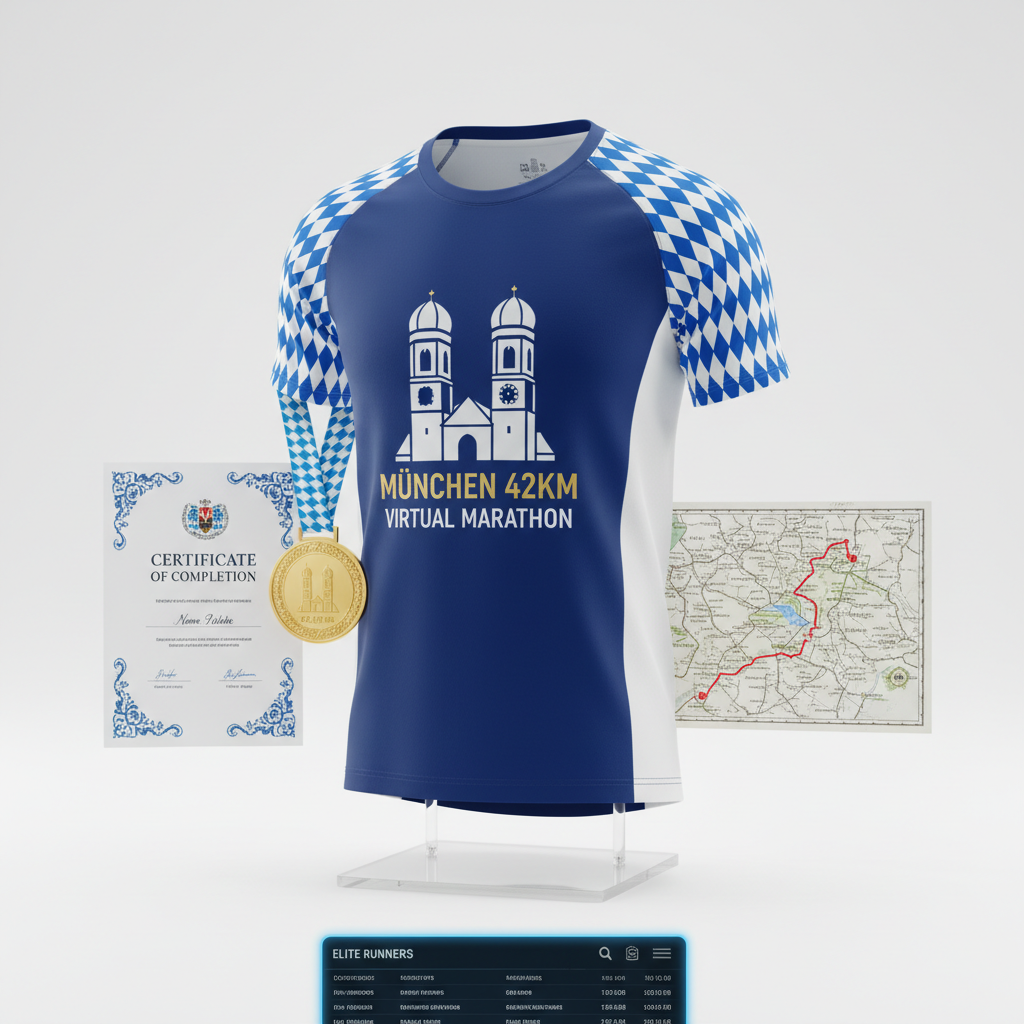 🏃 VIRTUAL MARATHON MÜNCHEN 42KM - Königsdisziplin!

42,195km durch München! Der Full Marathon für Bayern!

✅ Premium-Paket (€65):
🎽 München City-Trikot PREMIUM - Frauenkirche, Blau/Weiß
🏅 Digitale Medaille PREMIUM - Mit Name &amp; Zeit
📜 Zertifikat PREMIUM - Offiziell
🗺️ 42km Route-Map - Komplette München-Tour
🏆 Leaderboard - Full Marathon Kategorie
❤️ €29 Charity - Münchner Kinderhilfe
📋 Spendenquittung - Steuerlich absetzbar
📖 16-Wochen Trainingsplan - Profi-Level
🎁 Ernährungs-Guide - Inklusive