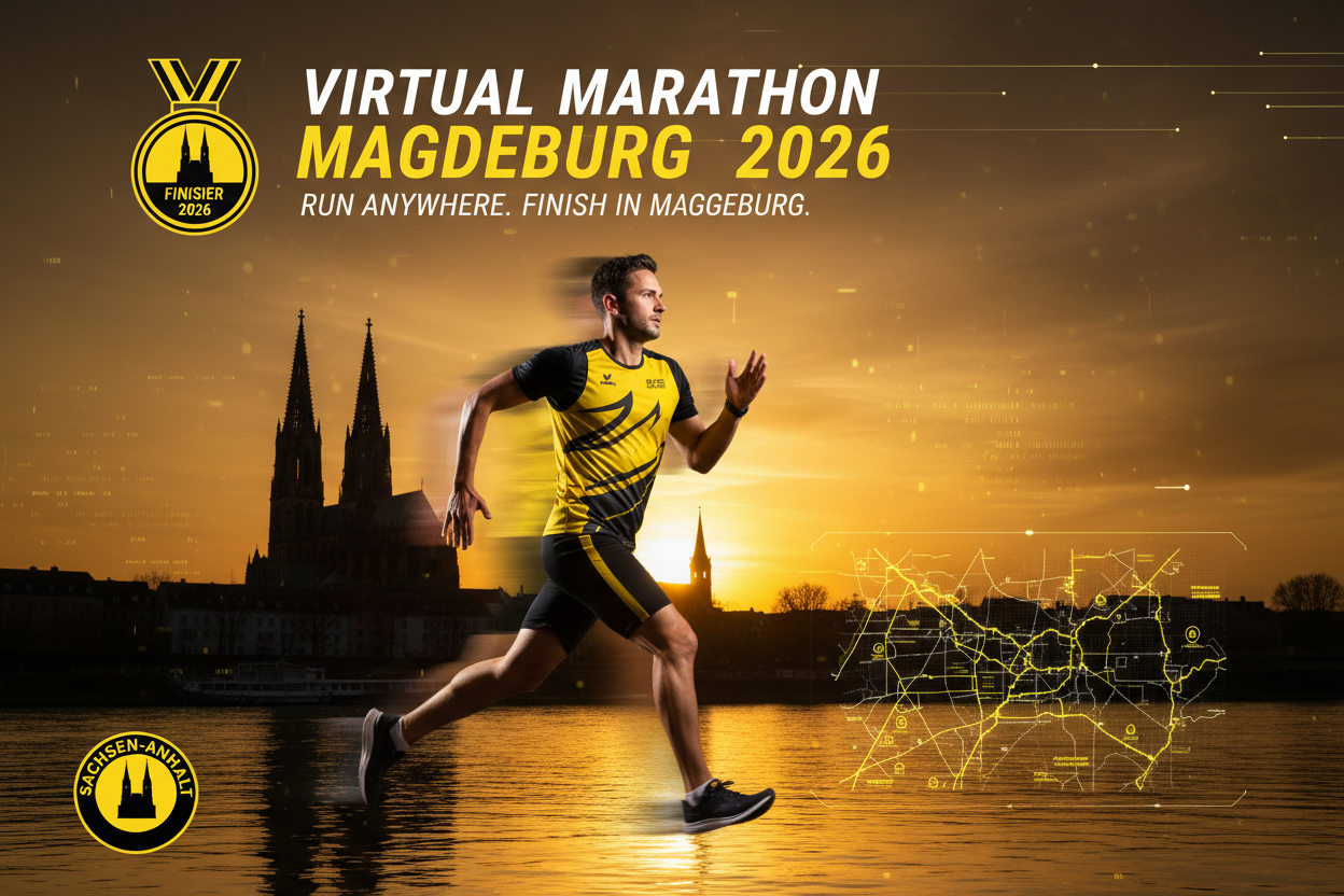 🏃 Virtual Marathon Magdeburg 2026 - Laufe für Sachsen-Anhalt!

Repräsentiere Magdeburg &amp; Sachsen-Anhalt! Virtueller Marathon mit Magdeburg-Trikot in Gelb-Schwarz.

✅ Im Ticket enthalten (€55):
🎽 Magdeburg City Trikot - Design mit Magdeburger Dom (Gelb/Schwarz)
🏅 Digitale Finisher-Medaille
📜 Digitales Zertifikat
🗺️ Magdeburg Route Map - 42,195 km (Elbe → Dom → Altstadt)
🏆 Leaderboard
❤️ €25 Charity Spende
📋 Spendenquittung

Lauf für Magdeburg!
