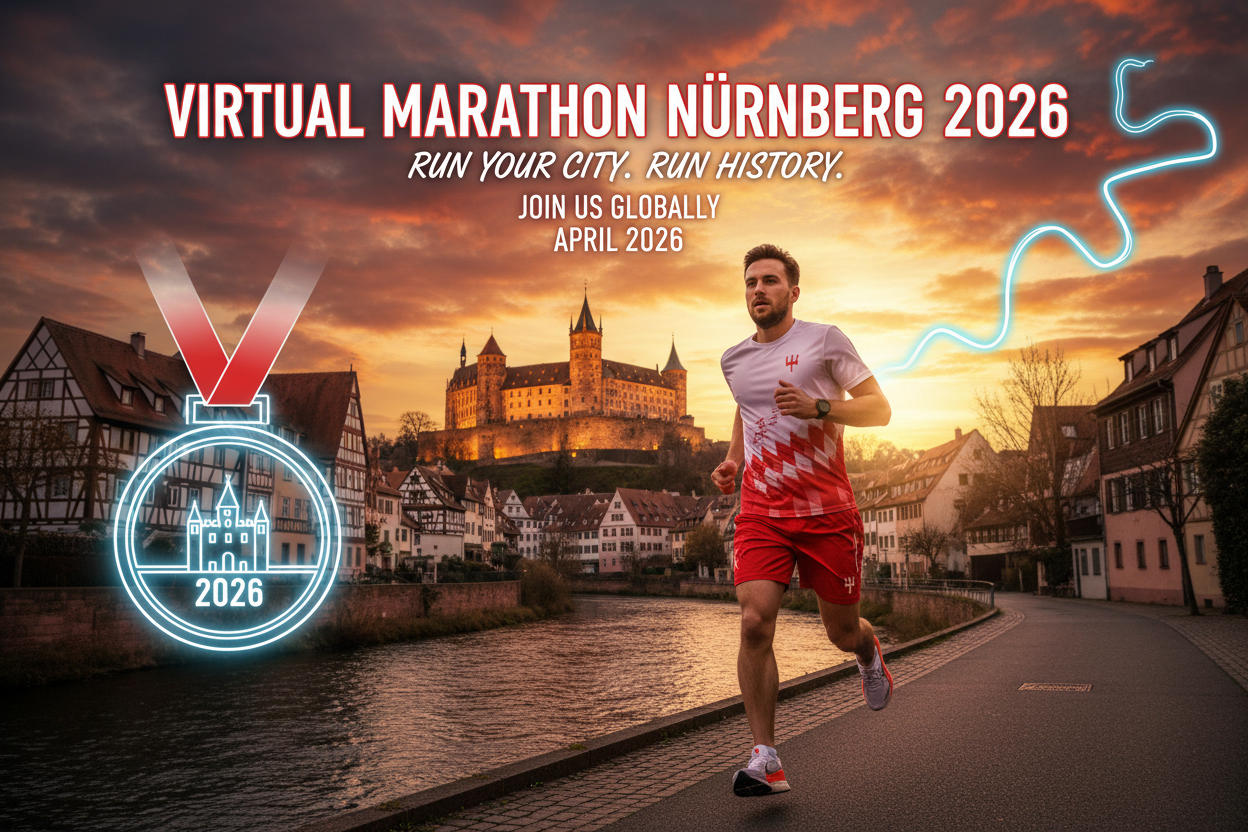 🏃 Virtual Marathon Nürnberg 2026 - Laufe für Franken &amp; Bayern!

Repräsentiere Nürnberg &amp; Bayern! Virtueller Marathon mit Nürnberg-Trikot in Rot-Weiß.

✅ Im Ticket enthalten (€55):
🎽 Nürnberg City Trikot - Design mit Kaiserburg (Rot/Weiß)
🏅 Digitale Finisher-Medaille
📜 Digitales Zertifikat
🗺️ Nürnberg Route Map - 42,195 km (Kaiserburg → Altstadt → Pegnitz)
🏆 Leaderboard
❤️ €25 Charity Spende
📋 Spendenquittung

Lauf für Nürnberg!