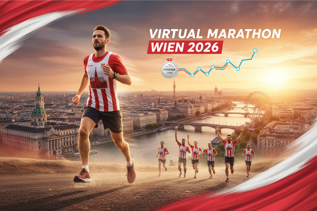 🏃 Virtual Marathon Wien 2026 - Laufe für Österreich!

Repräsentiere Wien &amp; Österreich weltweit! Virtueller Marathon mit Wien-Trikot in Rot-Weiß-Rot.

✅ Im Ticket enthalten (€55):
🎽 Wien City Trikot - Design mit Stephansdom (Rot/Weiß/Rot)
🏅 Digitale Finisher-Medaille
📜 Digitales Zertifikat
🗺️ Wien Route Map - 42,195 km (Ringstraße → Prater → Donau)
🏆 Leaderboard
❤️ €25 Charity Spende
📋 Spendenquittung - Steuerlich absetzbar in AT!
📅 Zwei Möglichkeiten:

Option 1: JEDERZEIT LAUFEN
Buche als Firma,